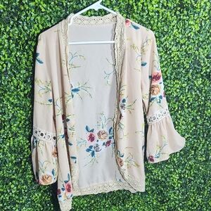 Floral Beige Kimono Cardigan Size Medium